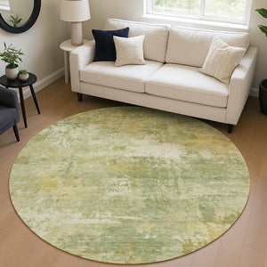HomeRoots 8' Sage and Gold Round Abstract Rug – Stylish & Durable Washable Area Rug for Indoor/Outdoor Use 689259