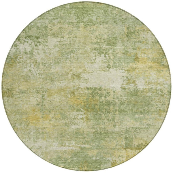HomeRoots 8' Sage and Gold Round Abstract Rug – Stylish & Durable Washable Area Rug for Indoor/Outdoor Use 689259