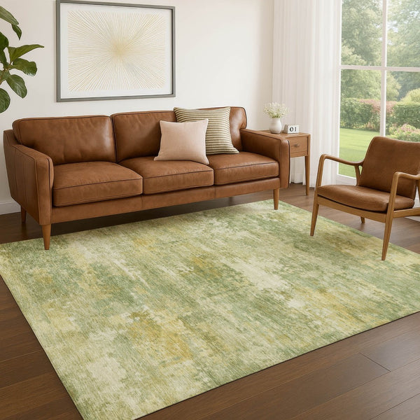 HomeRoots 9' X 12' Sage and Gold Abstract Area Rug – Stylish, Washable, Durable for Indoor & Outdoor Spaces 689261