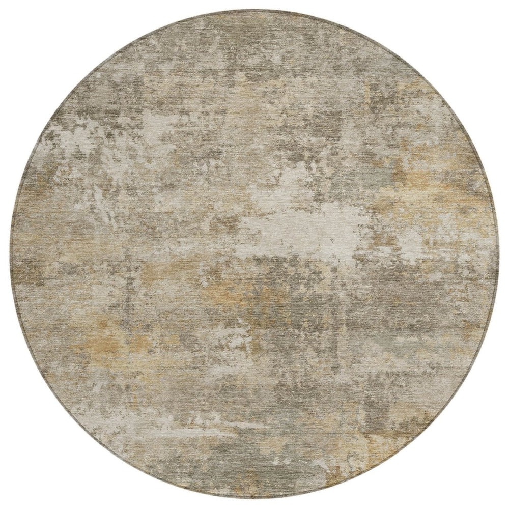 HomeRoots 8' Taupe and Beige Round Abstract Area Rug – Washable, Stain-Resistant, Indoor/Outdoor Durability 689265
