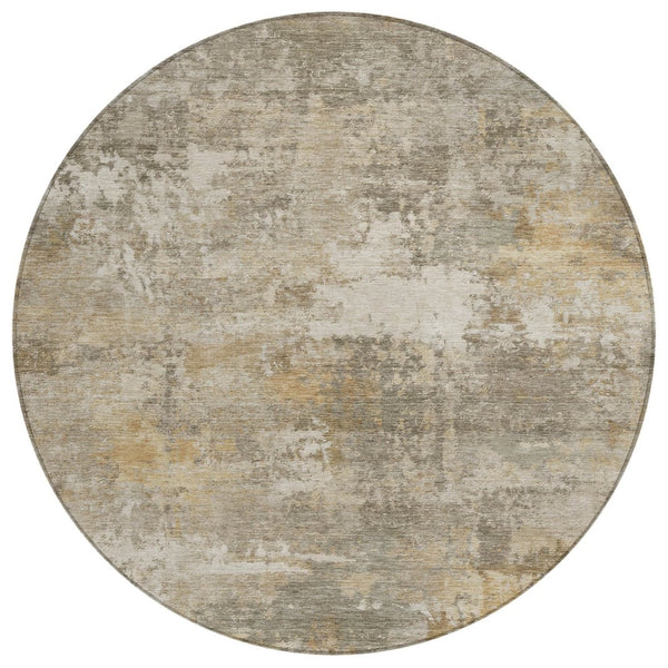 HomeRoots 8' Taupe and Beige Round Abstract Area Rug – Washable, Stain-Resistant, Indoor/Outdoor Durability 689265