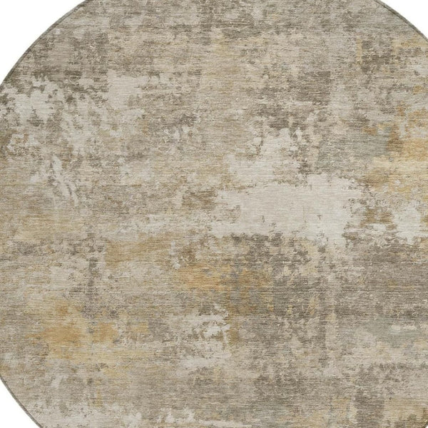 HomeRoots 8' Taupe and Beige Round Abstract Area Rug – Washable, Stain-Resistant, Indoor/Outdoor Durability 689265