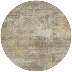 HomeRoots 8' Taupe and Beige Round Abstract Area Rug – Washable, Stain-Resistant, Indoor/Outdoor Durability 689265