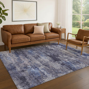 HomeRoots 5' Blue and Ivory Abstract Washable Area Rug for Indoor & Outdoor, Durable, Stylish, Easy Care! 689270