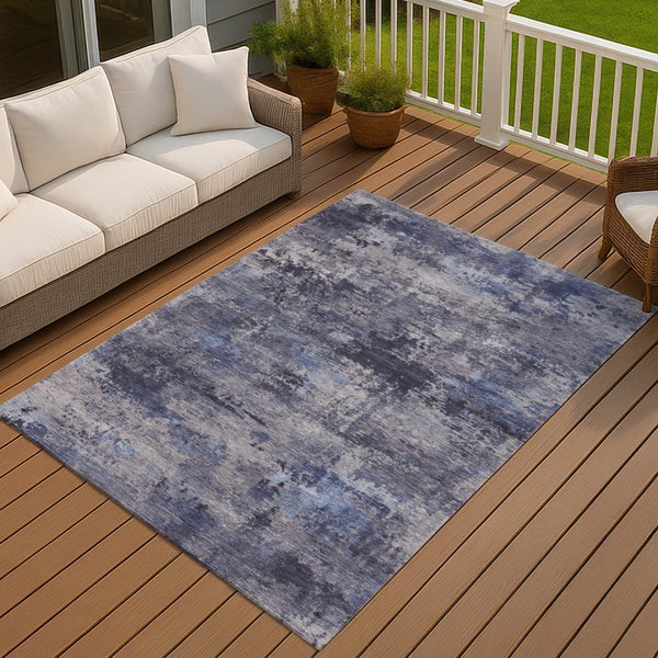 HomeRoots 8' X 10' Washable Blue & Ivory Abstract Area Rug - Durable, Stylish Indoor/Outdoor Flooring Solution 689272