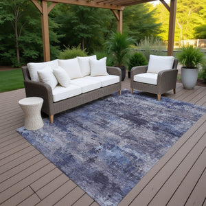 HomeRoots 8' X 10' Washable Blue & Ivory Abstract Area Rug - Durable, Stylish Indoor/Outdoor Flooring Solution 689272