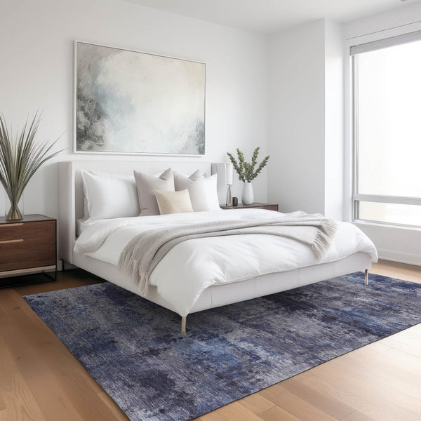 HomeRoots 9' X 12' Blue And Ivory Abstract Area Rug - Stylish, Washable, Durable for Indoor & Outdoor Use! 689273