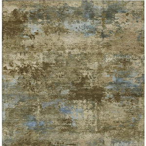 HomeRoots 5' Stylish Brown and Blue Abstract Area Rug - Washable, Durable, Perfect for Indoor & Outdoor Use! 689276