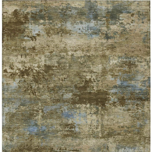HomeRoots 5' Stylish Brown and Blue Abstract Area Rug - Washable, Durable, Perfect for Indoor & Outdoor Use! 689276