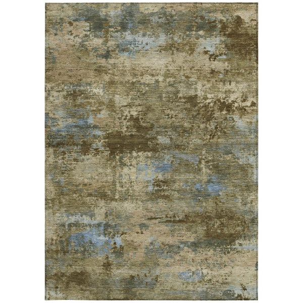 HomeRoots 5' Stylish Brown and Blue Abstract Area Rug - Washable, Durable, Perfect for Indoor & Outdoor Use! 689276
