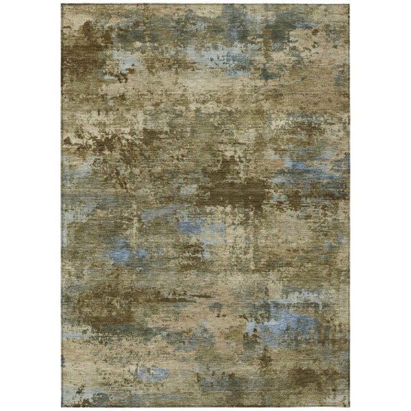 HomeRoots 5' Stylish Brown and Blue Abstract Area Rug - Washable, Durable, Perfect for Indoor & Outdoor Use! 689276