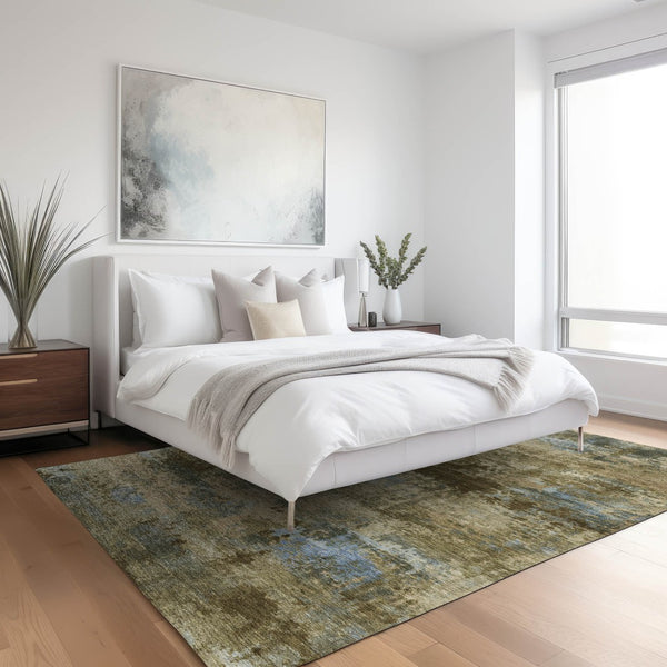 HomeRoots 5' Stylish Brown and Blue Abstract Area Rug - Washable, Durable, Perfect for Indoor & Outdoor Use! 689276