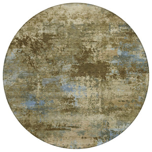 HomeRoots 8' Brown and Blue Abstract Round Washable Area Rug – Modern Design for Indoor & Outdoor Spaces 689277