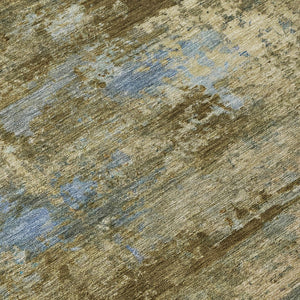 HomeRoots 8' Brown and Blue Abstract Round Washable Area Rug – Modern Design for Indoor & Outdoor Spaces 689277