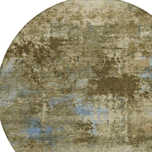 HomeRoots 8' Brown and Blue Abstract Round Washable Area Rug – Modern Design for Indoor & Outdoor Spaces 689277