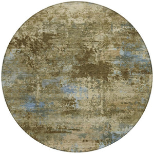 HomeRoots 8' Brown and Blue Abstract Round Washable Area Rug – Modern Design for Indoor & Outdoor Spaces 689277