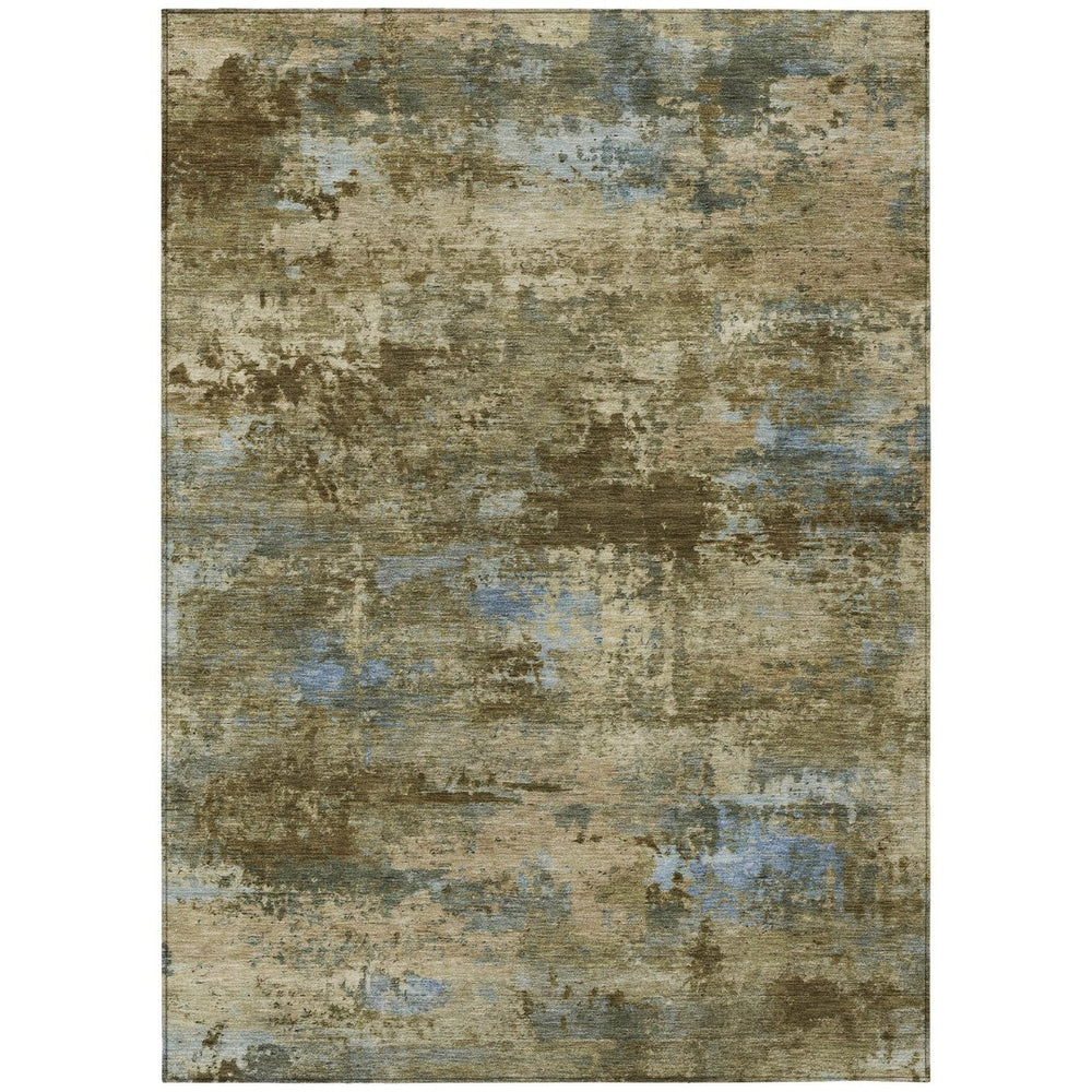 HomeRoots 10' Brown and Blue Abstract Washable Area Rug - Durable Indoor/Outdoor Design for Modern Spaces 689280