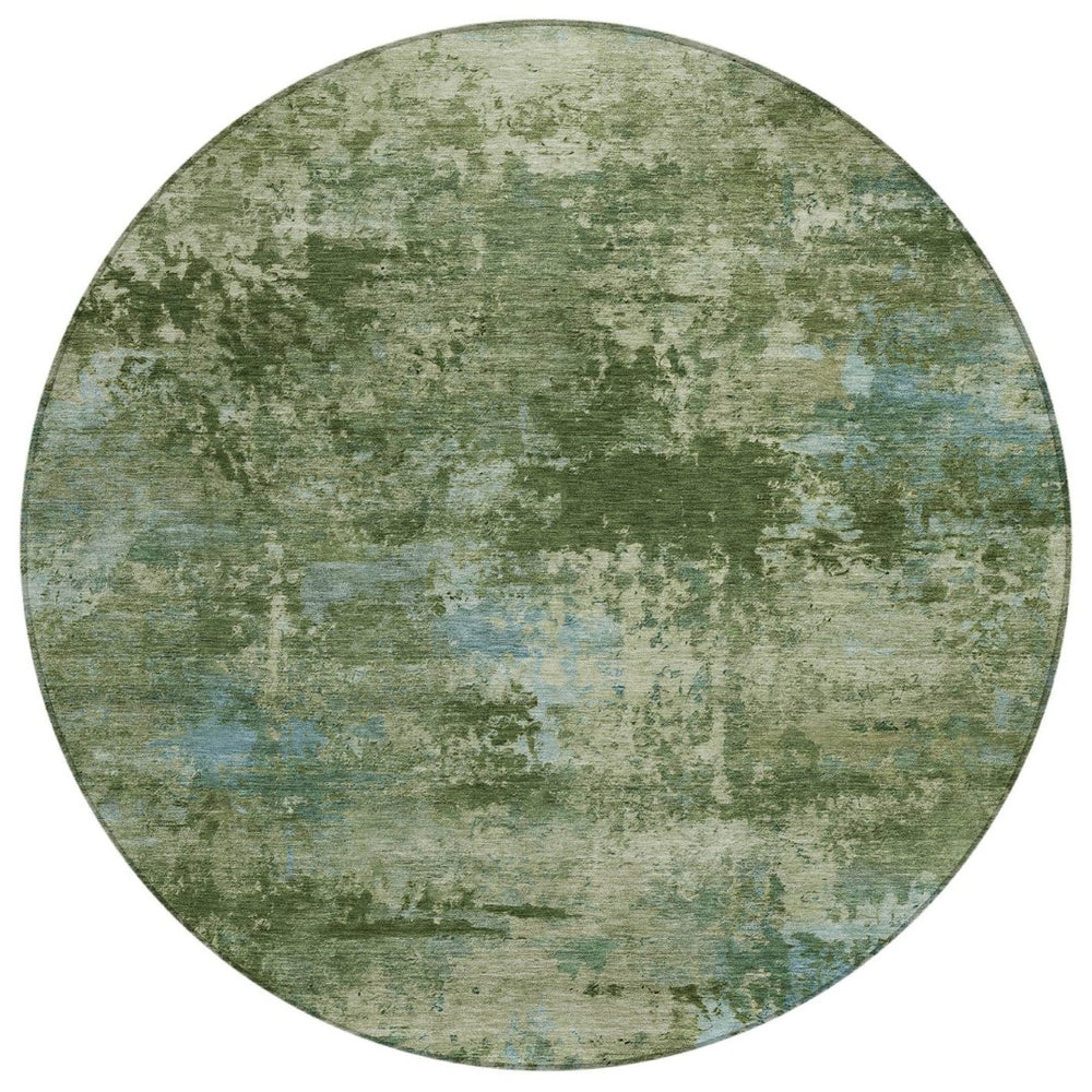 HomeRoots 8' Round Abstract Area Rug in Blue and Green - Washable, Durable, and Stylish for Indoor/Outdoor Use 689283