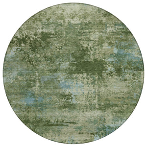 HomeRoots 8' Round Abstract Area Rug in Blue and Green - Washable, Durable, and Stylish for Indoor/Outdoor Use 689283