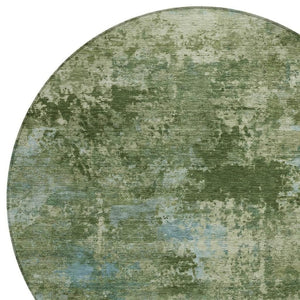 HomeRoots 8' Round Abstract Area Rug in Blue and Green - Washable, Durable, and Stylish for Indoor/Outdoor Use 689283