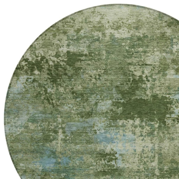 HomeRoots 8' Round Abstract Area Rug in Blue and Green - Washable, Durable, and Stylish for Indoor/Outdoor Use 689283
