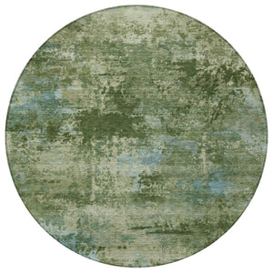 HomeRoots 8' Round Abstract Area Rug in Blue and Green - Washable, Durable, and Stylish for Indoor/Outdoor Use 689283