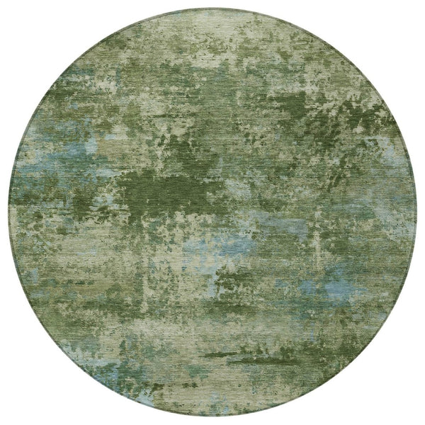 HomeRoots 8' Round Abstract Area Rug in Blue and Green - Washable, Durable, and Stylish for Indoor/Outdoor Use 689283