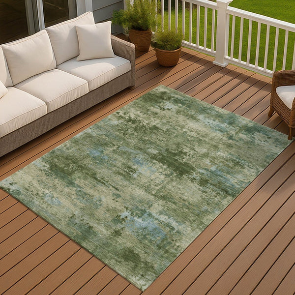 HomeRoots 9' X 12' Vibrant Green and Blue Abstract Washable Area Rug for Indoor and Outdoor Spaces 689285
