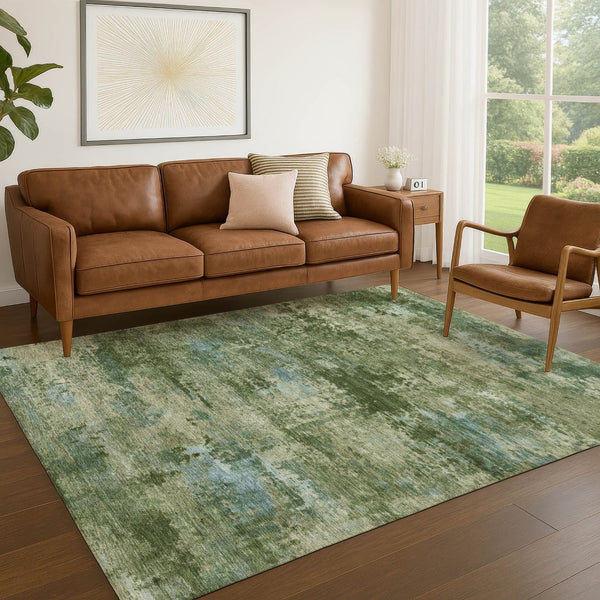 HomeRoots 9' X 12' Vibrant Green and Blue Abstract Washable Area Rug for Indoor and Outdoor Spaces 689285