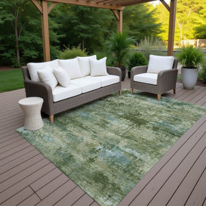 HomeRoots 10' Stylish Green and Blue Abstract Washable Area Rug - Perfect for Indoor and Outdoor Living Spaces 689286