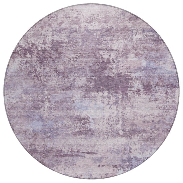 HomeRoots 8' Round Abstract Area Rug in Soft Lavender & Ivory - Washable, Durable, Indoor/Outdoor Style! 689289