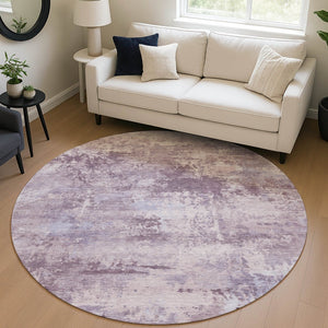 HomeRoots 8' Round Abstract Area Rug in Soft Lavender & Ivory - Washable, Durable, Indoor/Outdoor Style! 689289