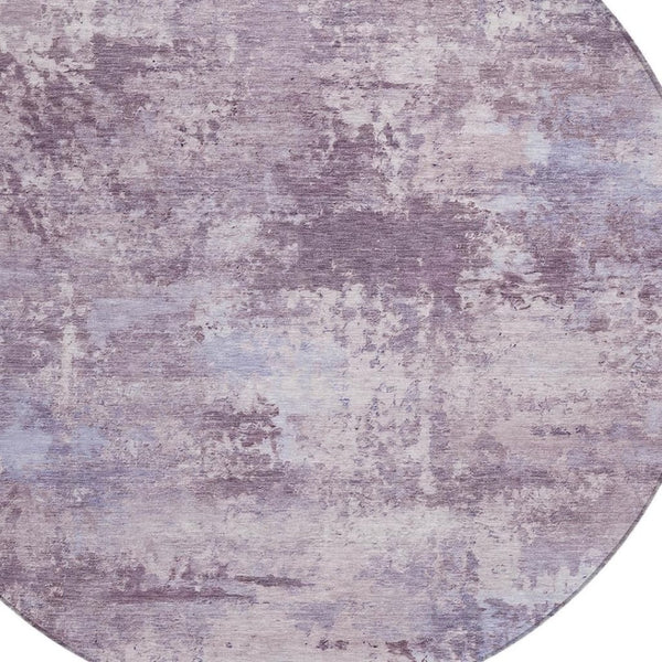HomeRoots 8' Round Abstract Area Rug in Soft Lavender & Ivory - Washable, Durable, Indoor/Outdoor Style! 689289