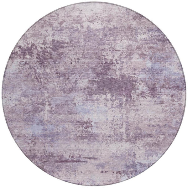 HomeRoots 8' Round Abstract Area Rug in Soft Lavender & Ivory - Washable, Durable, Indoor/Outdoor Style! 689289