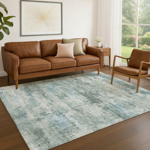 HomeRoots 5' Stylish Sage and Ivory Abstract Washable Area Rug – Perfect for Indoor and Outdoor Spaces! 689294