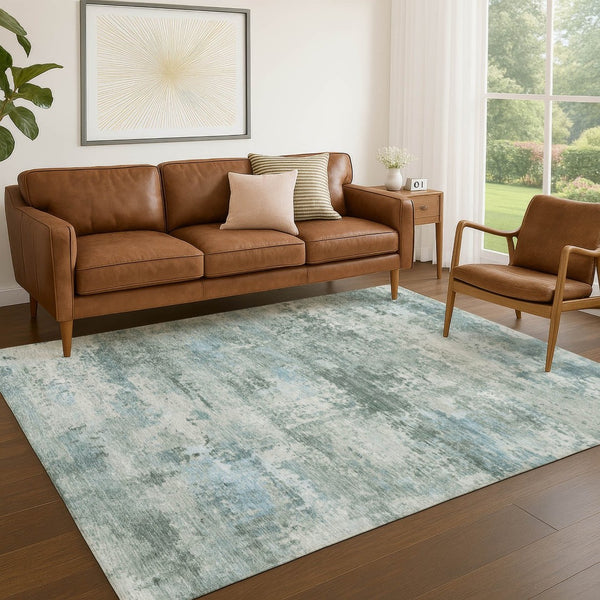 HomeRoots 5' Stylish Sage and Ivory Abstract Washable Area Rug – Perfect for Indoor and Outdoor Spaces! 689294