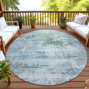 HomeRoots 8' Round Sage and Ivory Abstract Area Rug - Washable, Durable, Modern Design for Indoor/Outdoor Use 689295