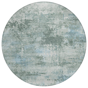 HomeRoots 8' Round Sage and Ivory Abstract Area Rug - Washable, Durable, Modern Design for Indoor/Outdoor Use 689295