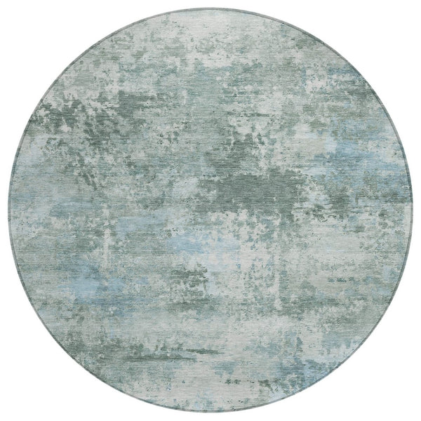 HomeRoots 8' Round Sage and Ivory Abstract Area Rug - Washable, Durable, Modern Design for Indoor/Outdoor Use 689295