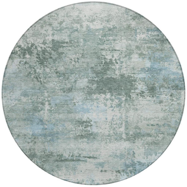 HomeRoots 8' Round Sage and Ivory Abstract Area Rug - Washable, Durable, Modern Design for Indoor/Outdoor Use 689295