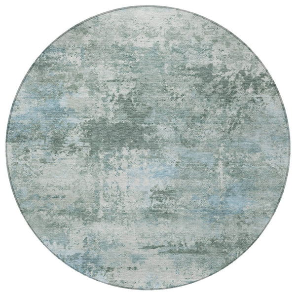 HomeRoots 8' Round Sage and Ivory Abstract Area Rug - Washable, Durable, Modern Design for Indoor/Outdoor Use 689295