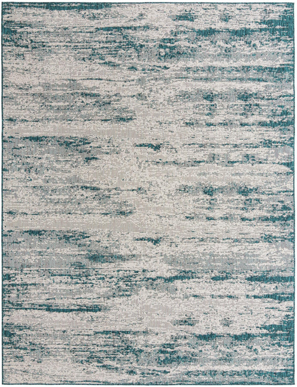 Unique Loom Outdoor Modern Cartago Machine Made Abstract Rug Teal, Ivory 9' 0" x 12' 2"