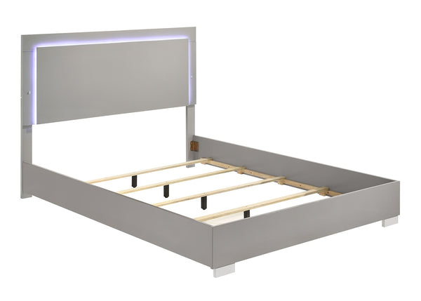 English Elm Contemporary Eastern King Bed With Led Headboard, Light Taupe Finish, Modern Bedroom Furniture Design B2741S00082