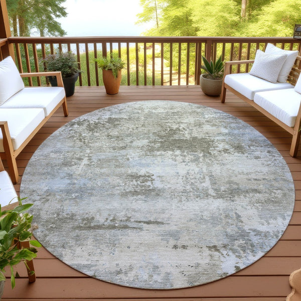 HomeRoots 8' Round Abstract Rug in Tan & Beige - Durable, Washable, Stylish for Indoor/Outdoor Spaces! 689301