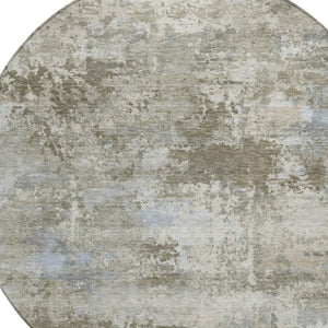 HomeRoots 8' Round Abstract Rug in Tan & Beige - Durable, Washable, Stylish for Indoor/Outdoor Spaces! 689301