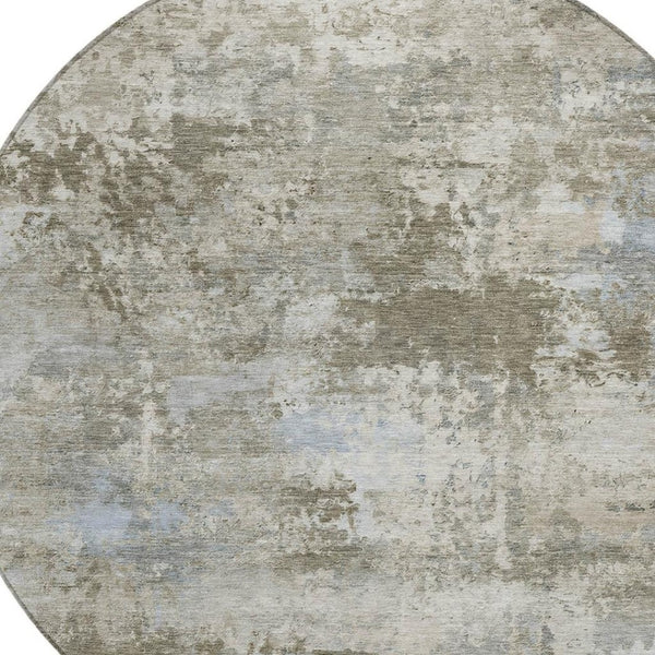 HomeRoots 8' Round Abstract Rug in Tan & Beige - Durable, Washable, Stylish for Indoor/Outdoor Spaces! 689301