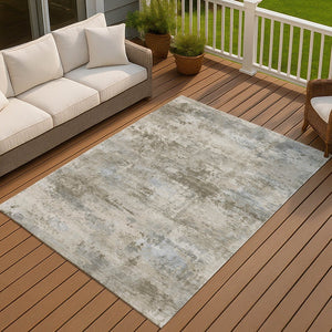 HomeRoots 10' x 14' Tan and Beige Abstract Area Rug - Durable, Machine-Washable for Indoor & Outdoor Spaces 689304