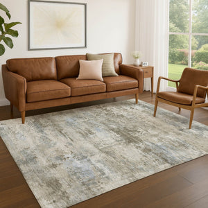 HomeRoots 10' x 14' Tan and Beige Abstract Area Rug - Durable, Machine-Washable for Indoor & Outdoor Spaces 689304