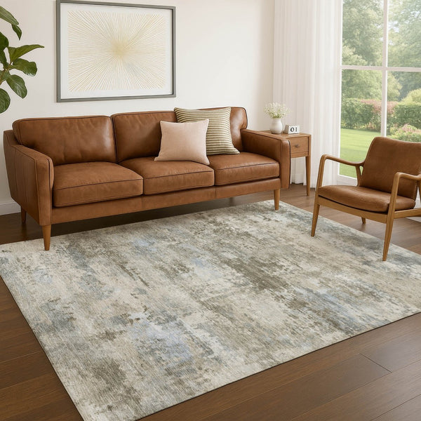 HomeRoots 10' x 14' Tan and Beige Abstract Area Rug - Durable, Machine-Washable for Indoor & Outdoor Spaces 689304