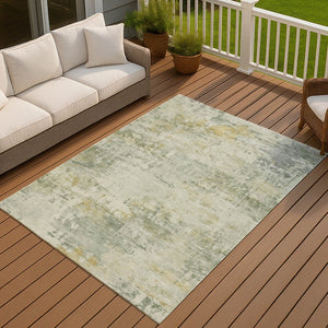 HomeRoots 5' X 8' Artichoke Green & Ivory Abstract Rug - Washable, Durable Indoor/Outdoor Accent for Any Space 689306
